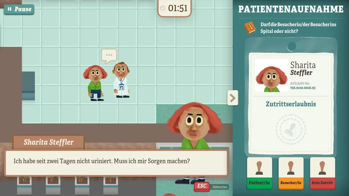 Images du jeu vidéo sérieux "Hals- und Beinbruch" réalisé par DNA Studios entreprise de jeu vidéo basée en Suisse Romande pour Hôpital Cantonal Fribourgeois 01