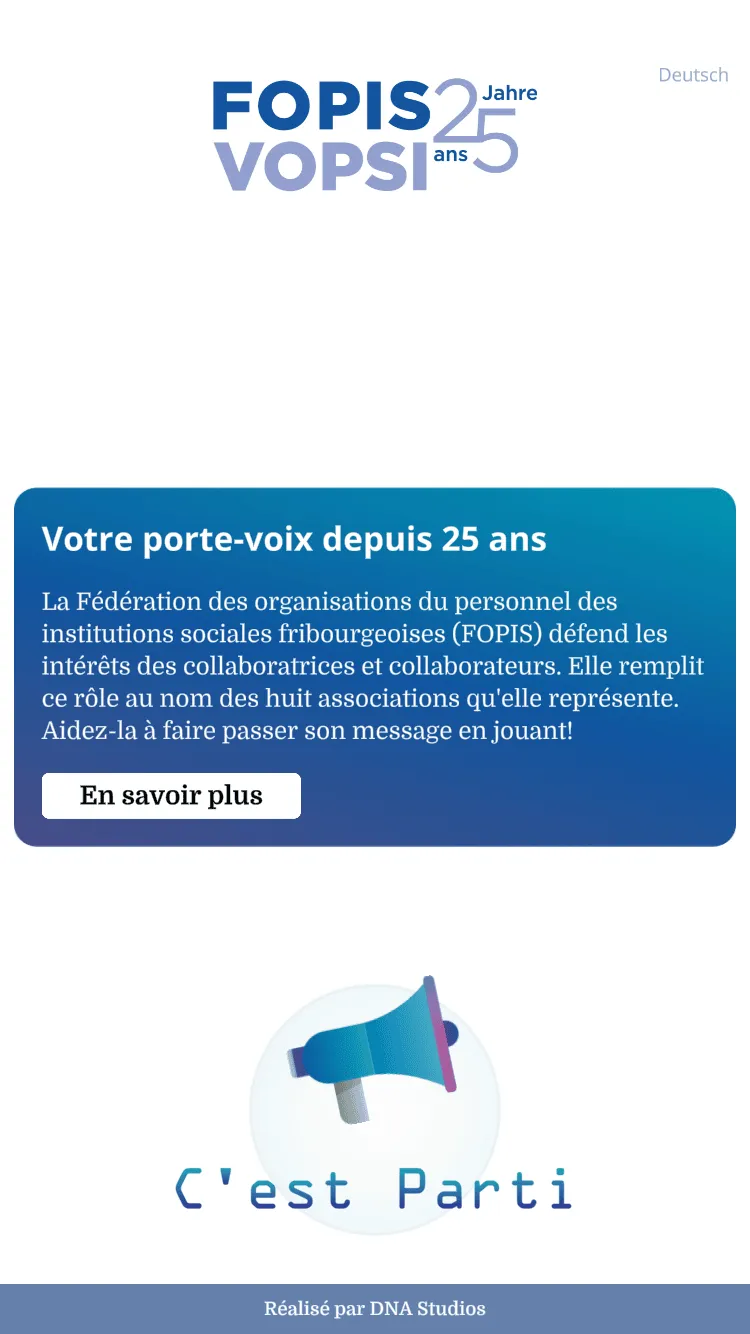 Images du jeu vidéo "Megaphone" pour la promotion de l association FOPIS 01