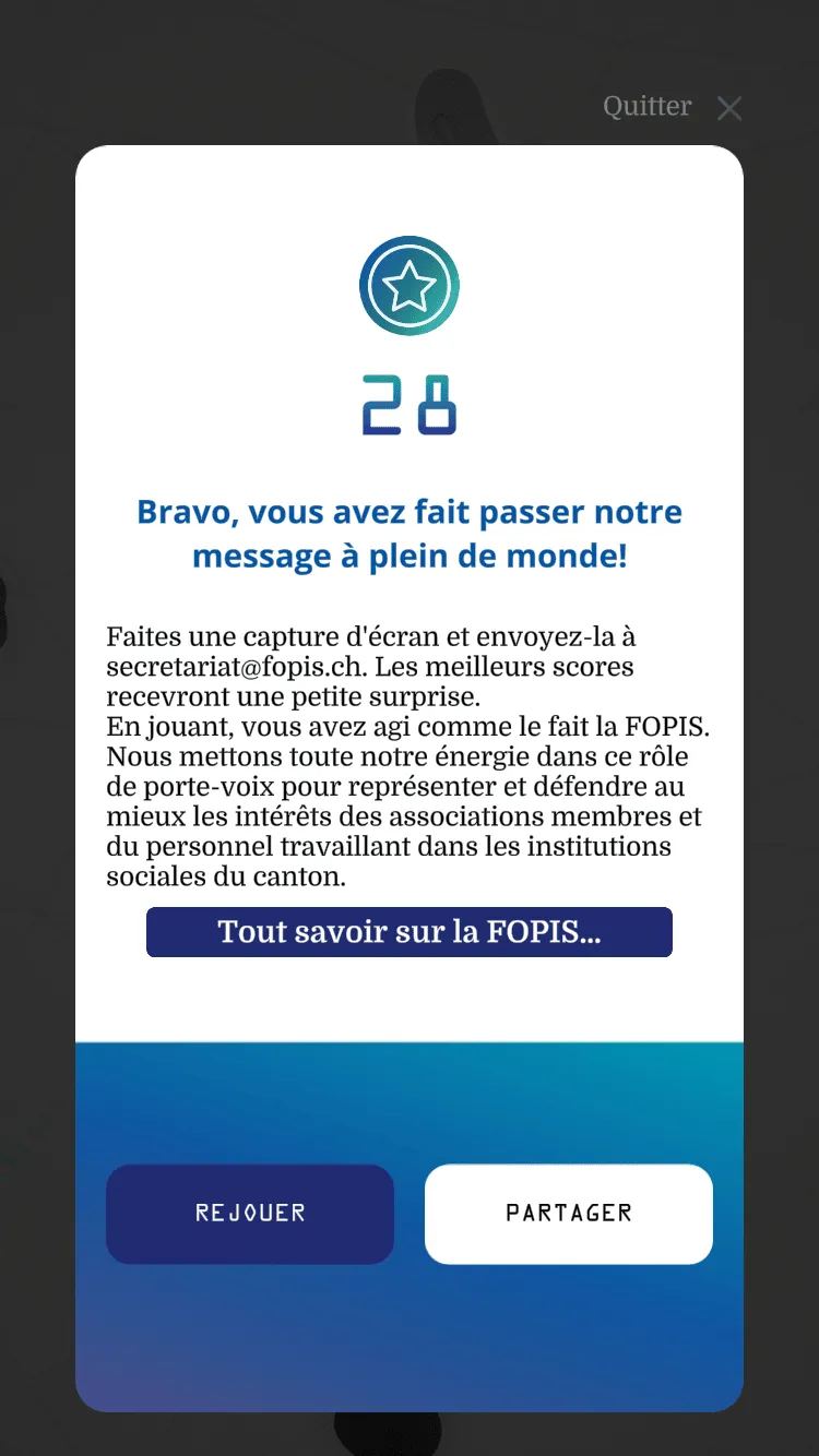 Images du jeu vidéo "Megaphone" pour la promotion de l association FOPIS 05