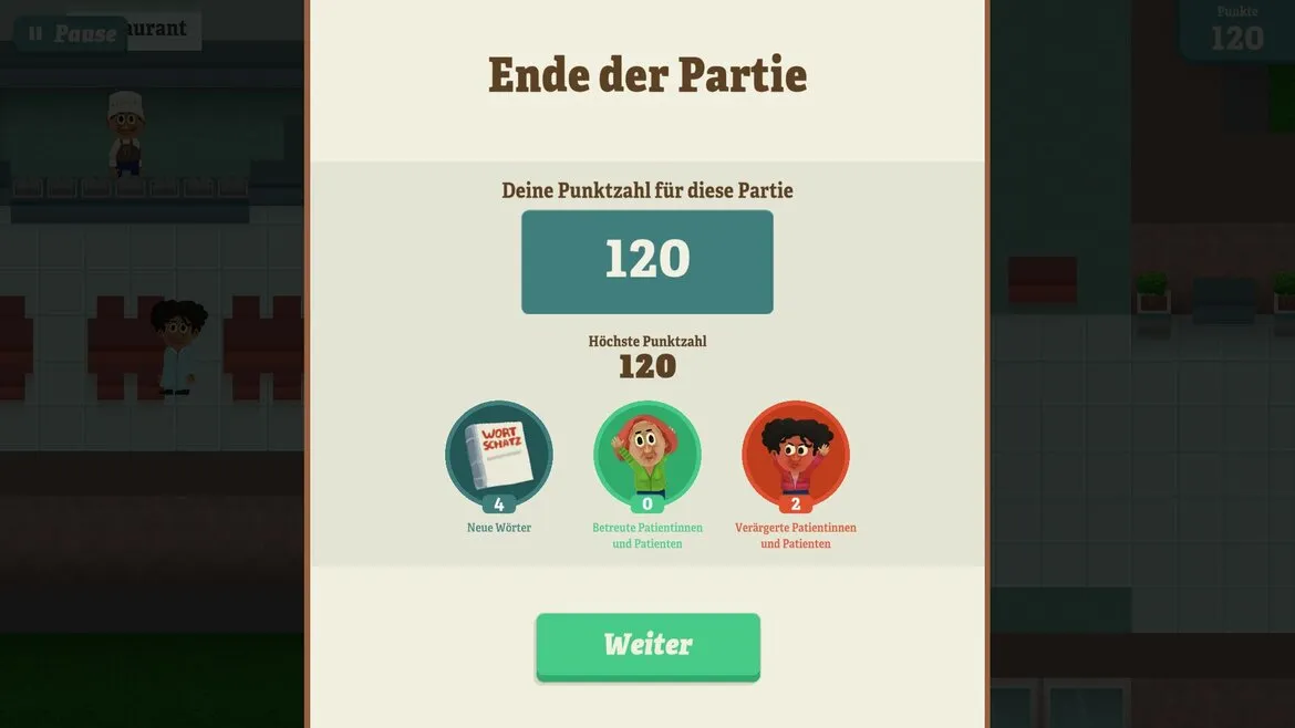 Fin du jeu vidéo sérieux Hals- und Beinbruch pour apprendre l'allemand en milieu hospitalier