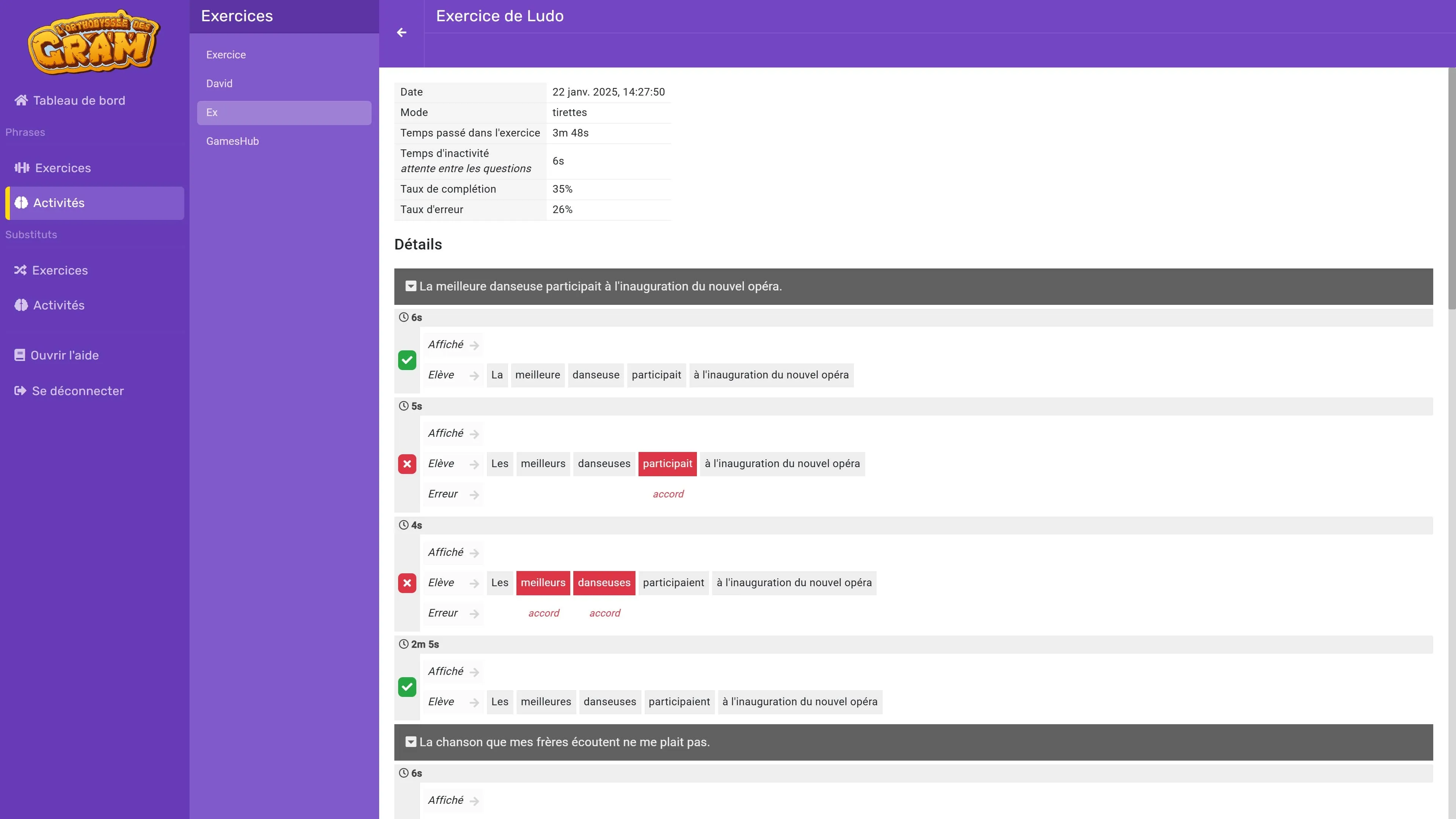 Images du jeu sérieux "La Famille Gram" développé par notre entreprise spécialiste des jeux vidéo DNA Studios pour apprendre à construire des phrases en jouant 08