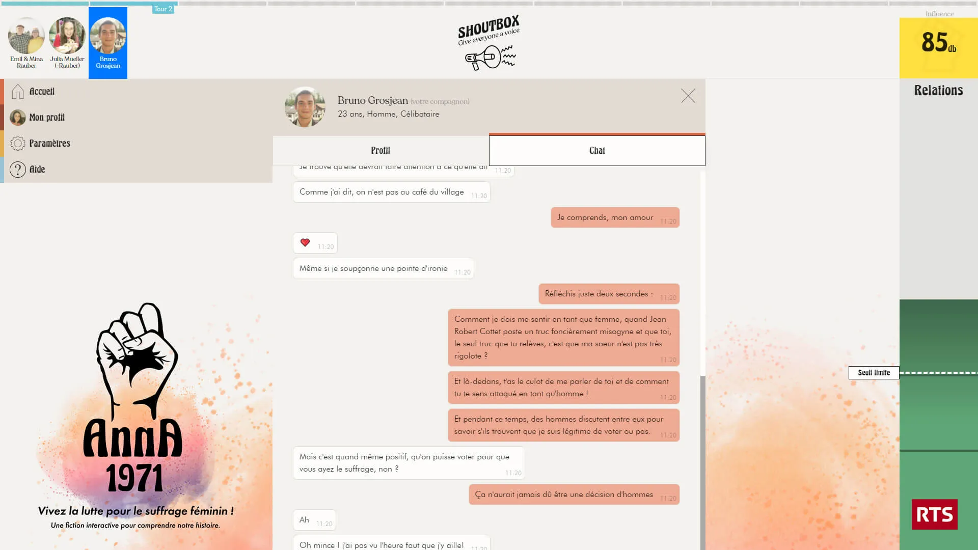 Images du jeu sérieux "Anna 1971" développé par le studio suisse de jeu vidéo DNA Studios 01
