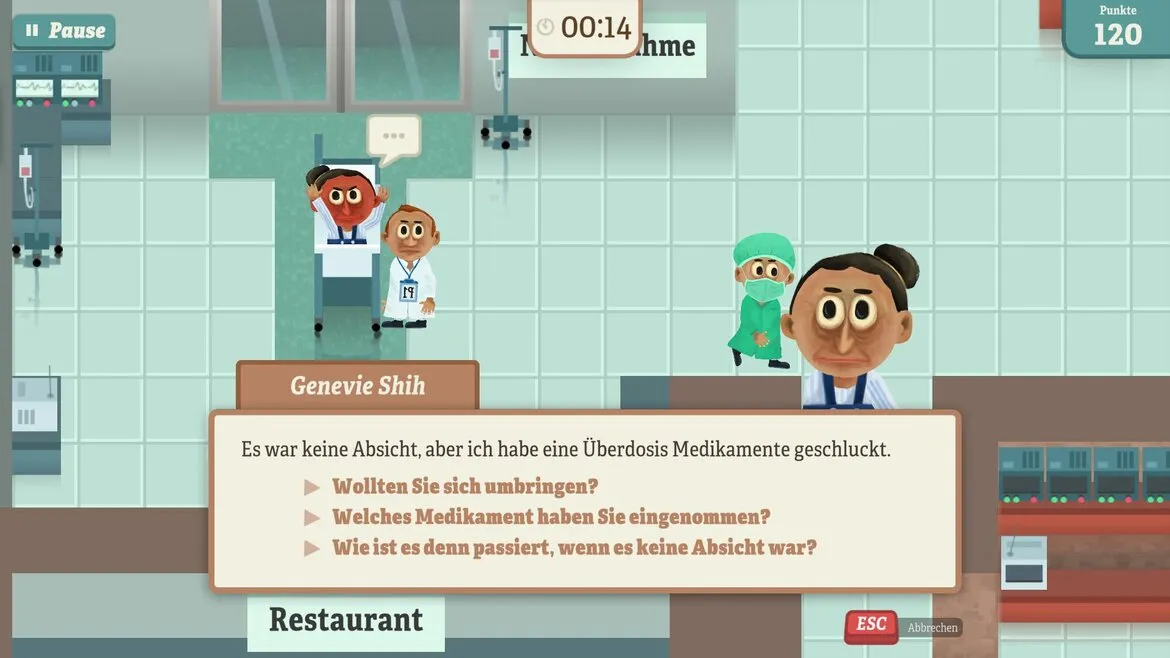 Images du jeu vidéo sérieux "Hals- und Beinbruch" réalisé par DNA Studios entreprise de jeu vidéo basée en Suisse Romande pour Hôpital Cantonal Fribourgeois 04