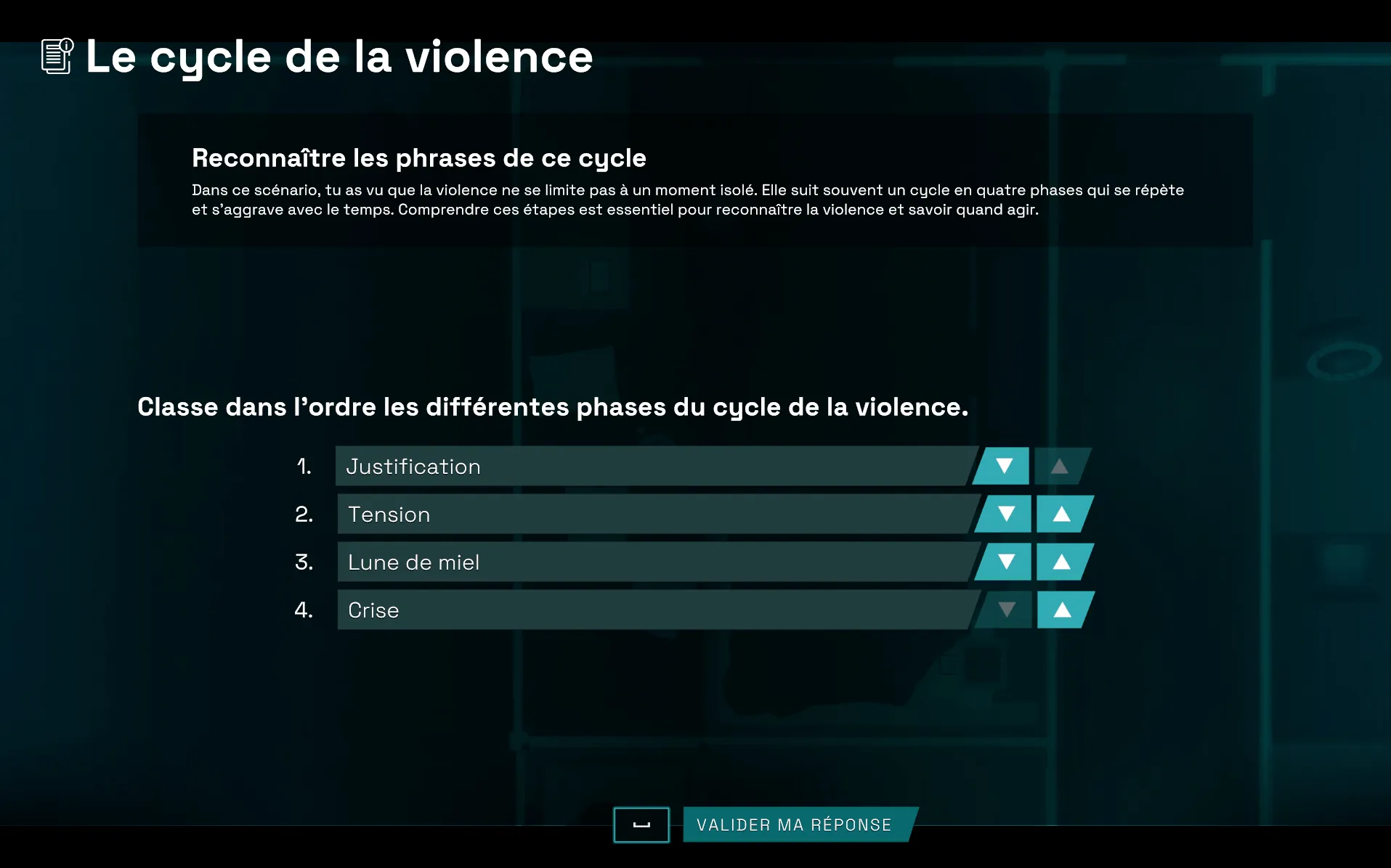 Images du jeu vidéo sérieux "ALTernatives" pour la sensibilisation et la prévention de la violence domestique en Suisse 05